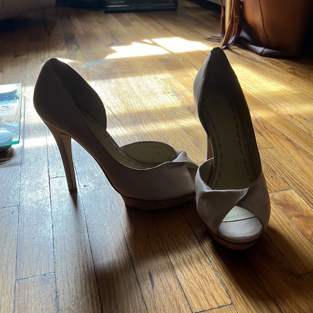 Beige Open Toe Platform Heels - image 3